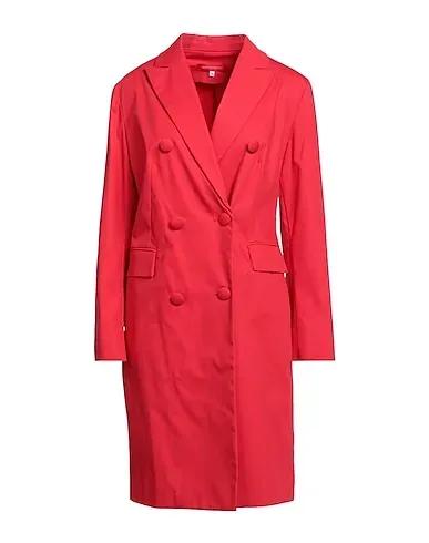 Red Cotton twill Double breasted pea coat