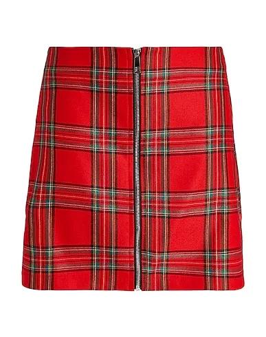 Red Cotton twill Mini skirt ZIP-FRONT CHECK MINI SKIRT
