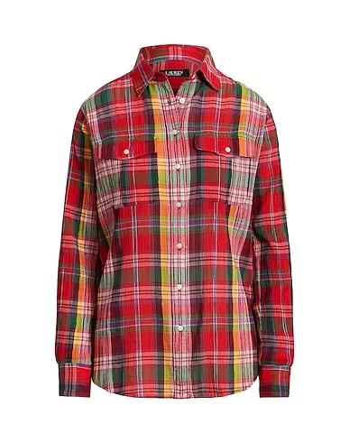 Red Gauze Checked shirt PLAID CRINKLE COTTON SHIRT
