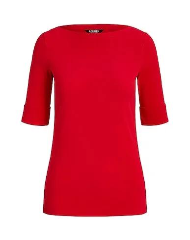 Red Jersey Basic T-shirt COTTON BOATNECK TOP
