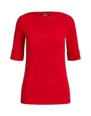Red Jersey Basic T-shirt COTTON BOATNECK TOP