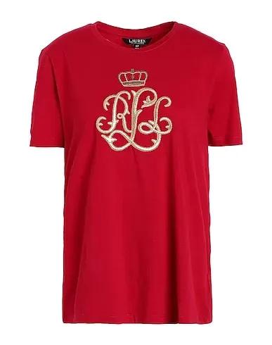 Red Jersey T-shirt BEADED-LOGO COTTON-BLEND TEE
