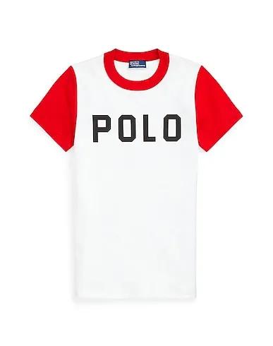 Red Jersey T-shirt COLOR-BLOCKED LOGO RIBBED COTTON TEE
