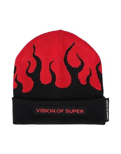 Red Knitted Hat BLACK BEANIE WITH FLAMES