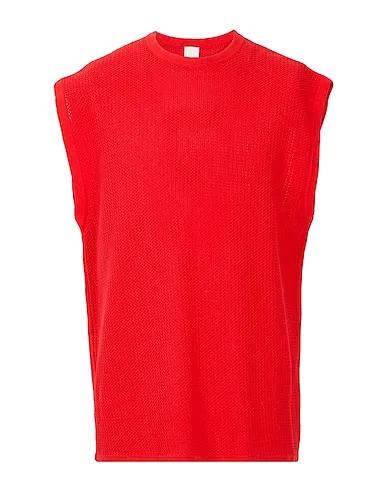 Red Knitted Sleeveless sweater COTTON CREW-NECK VEST
