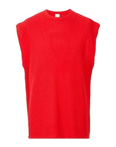 Red Knitted Sleeveless sweater COTTON CREW-NECK VEST