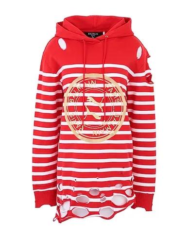Red Knitted Sweater  x BALMAIN STRIPED HOODIE 
