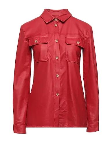 Red Leather Solid color shirts & blouses