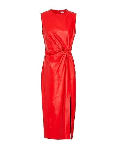 Red Midi dress LEATHER DRAPE & KNOT PENCIL MIDI DRESS
