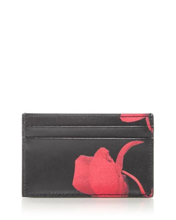 Red Orchid Leather Card Case 