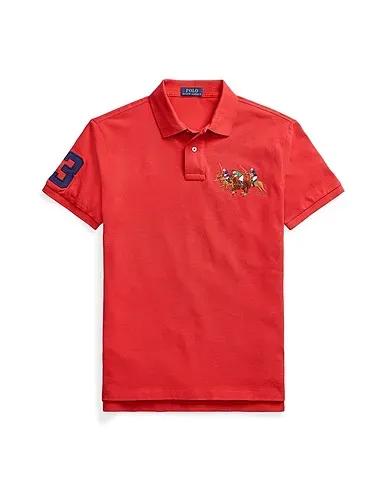 Red Piqué Polo shirt CUSTOM SLIM FIT TRIPLE-PONY POLO SHIRT
