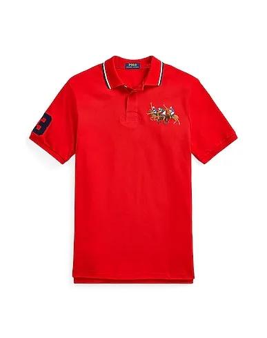 Red Piqué Polo shirt CUSTOM SLIM FIT TRIPLE-PONY POLO SHIRT
