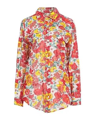 Red Plain weave Floral shirts & blouses