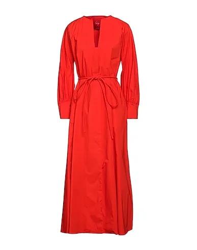 Red Plain weave Long dress