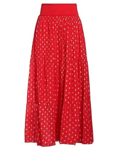 Red Plain weave Maxi Skirts
