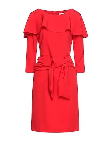 Red Plain weave Midi dress