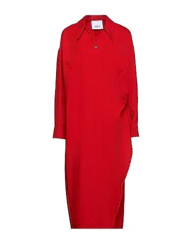 Red Plain weave Midi dress