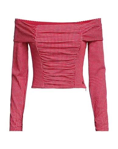 Red Plain weave Off-the-shoulder top