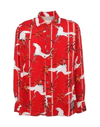 Red Plain weave Patterned shirt RED BIRDS SHIRT
