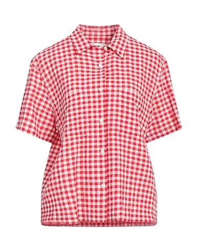 Red Plain weave Patterned shirts & blouses