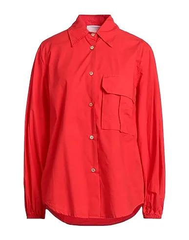 Red Plain weave Solid color shirts & blouses