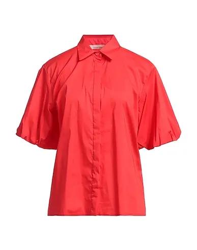 Red Plain weave Solid color shirts & blouses