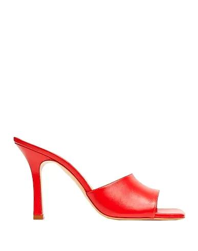 Red Sandals LEATHER SQUARE TOE HIGH-HEEL SANDAL
