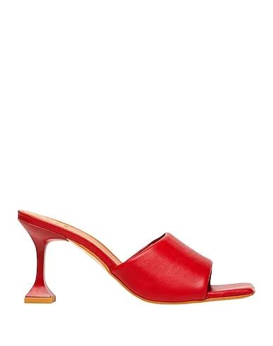 Red Sandals LEATHER SQUARE TOE SPOOL-HEEL SANDALS
