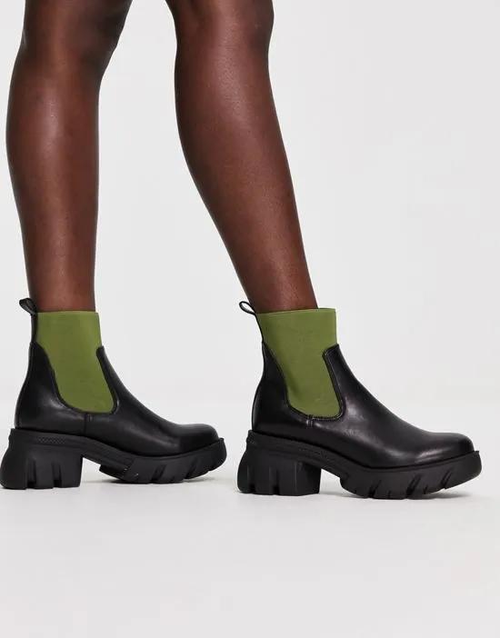 Reed chunky chelsea boots in black/khaki