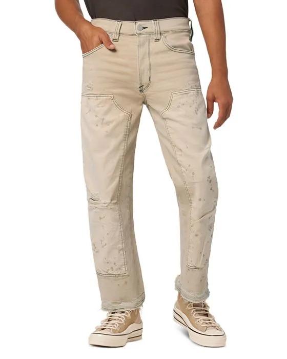 Reese Carpenter Straight Fit Deconstructed Jeans in Distress Beige 