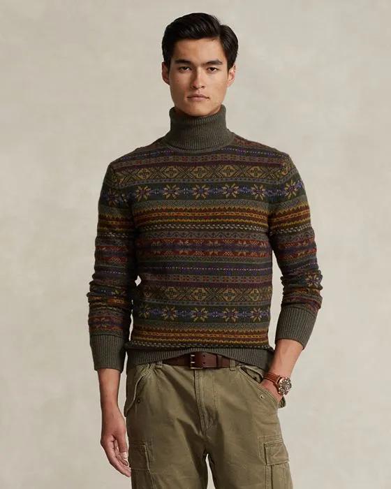 Regular Fit Fair Isle Wool Turtleneck Sweater