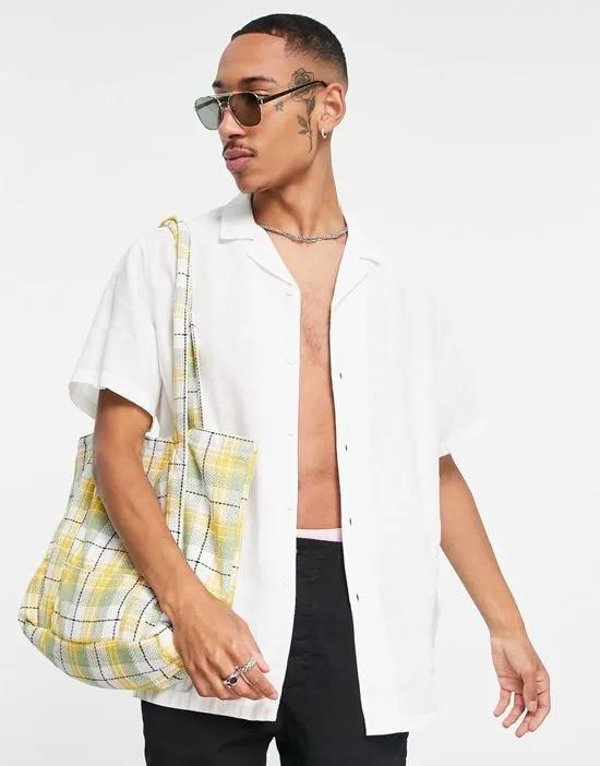 regular fit linen shirt with camp collar in white