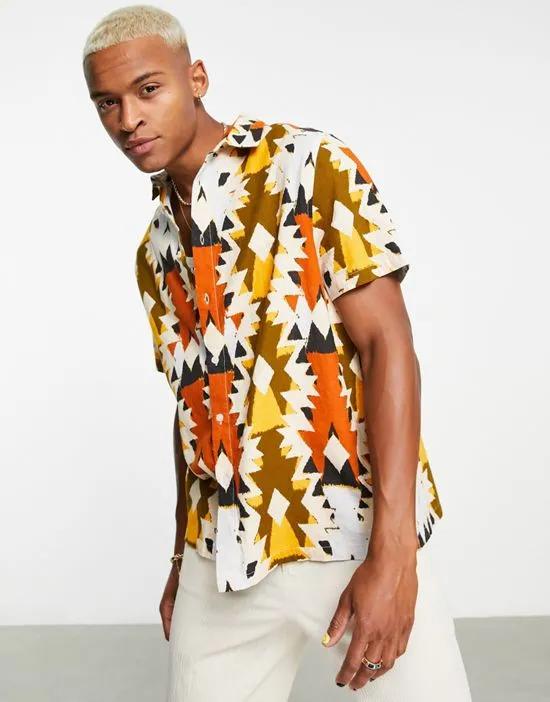 regular linen mix shirt in abstract pattern
