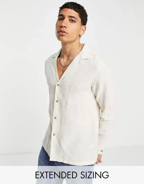 regular linen shirt with deep revere collar in stone