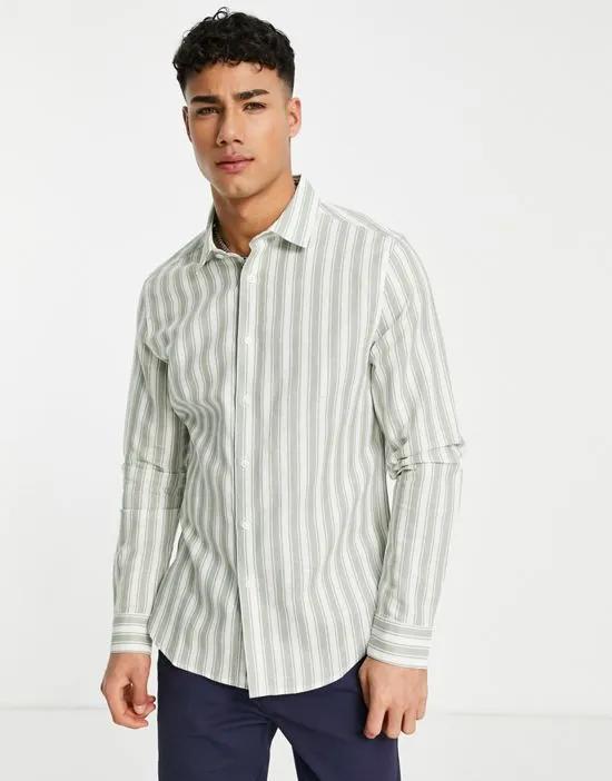 regular linen stripe work shirt in sage green