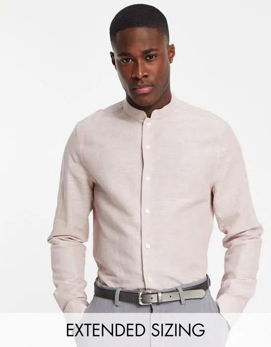 regular smart linen shirt with mandarin collar in pink