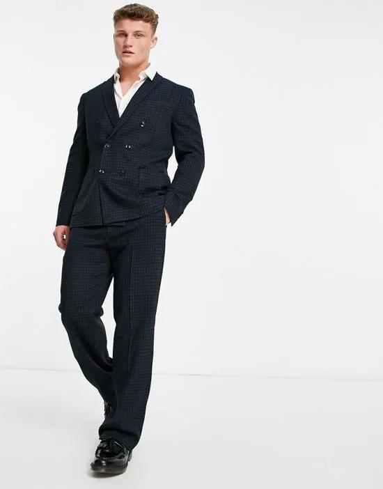 relaxed blackwatch check suit pants in navy and green