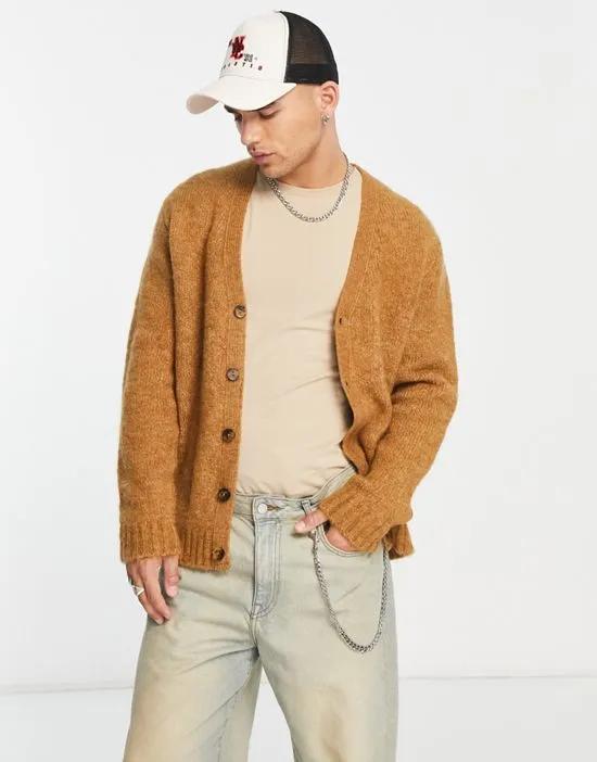 relaxed boxy cardigan in brown