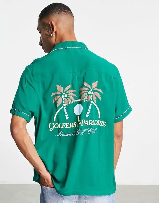 relaxed camp collar shirt with golfers paradise back placement embroidery