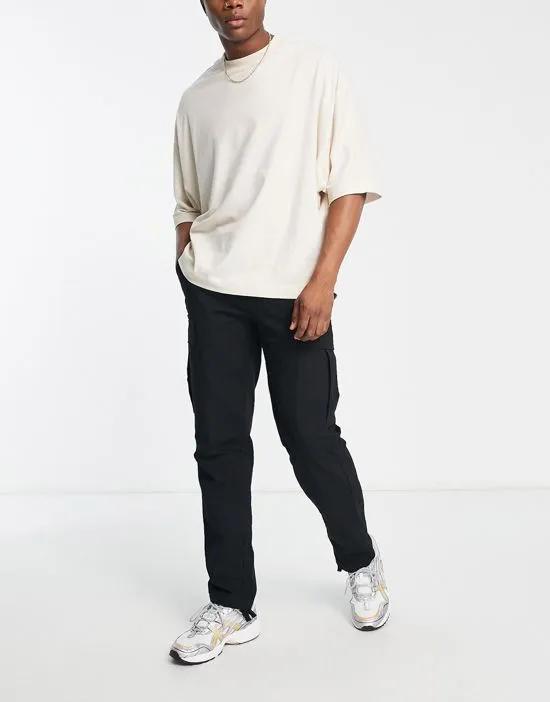 relaxed cotton ripstop cargo pants in black