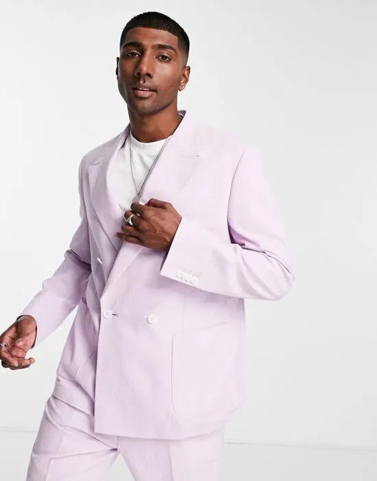 relaxed double breasted suit jacket in lilac crepe
