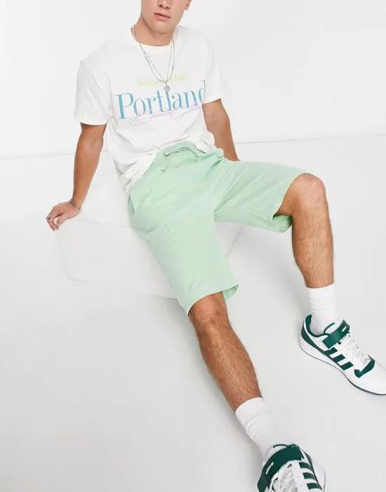 relaxed fit drawstring cotton linen shorts in light green