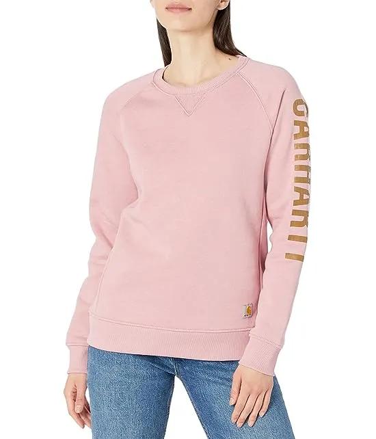 Relaxed Fit Midweight Crew Neck Block Logo Sleeve Graphic Sweatshirt
