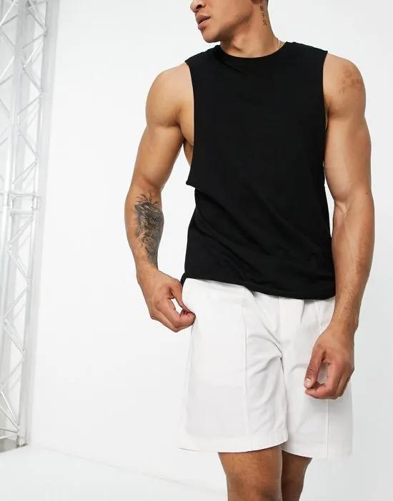 relaxed fit pull-on shorts with pintuck in off-white