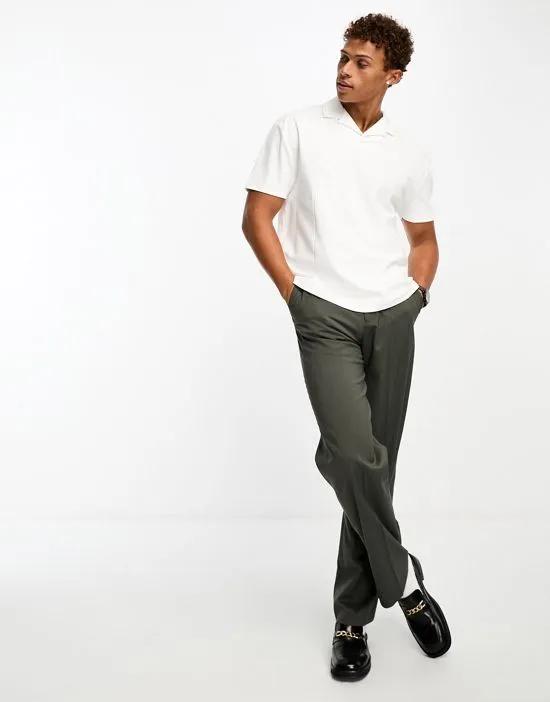relaxed fit revere polo with rib detail in white