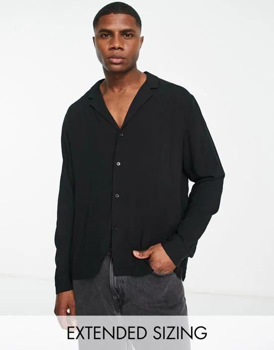 relaxed fit viscose shirt with low revere collar in black