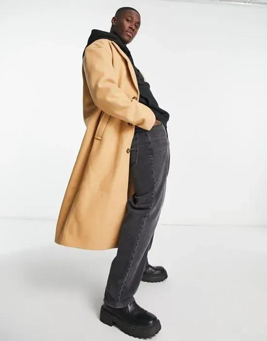 relaxed fit wool look overcoat in camel