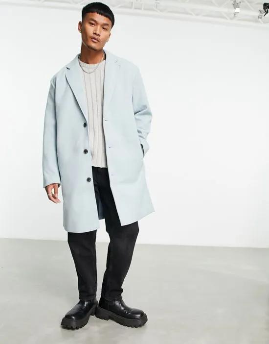 relaxed fit wool mix overcoat in blue