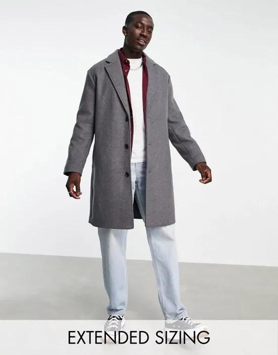 relaxed fit wool mix overcoat in gray