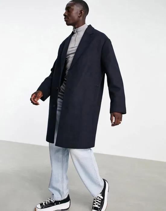 relaxed fit wool mix overcoat in navy